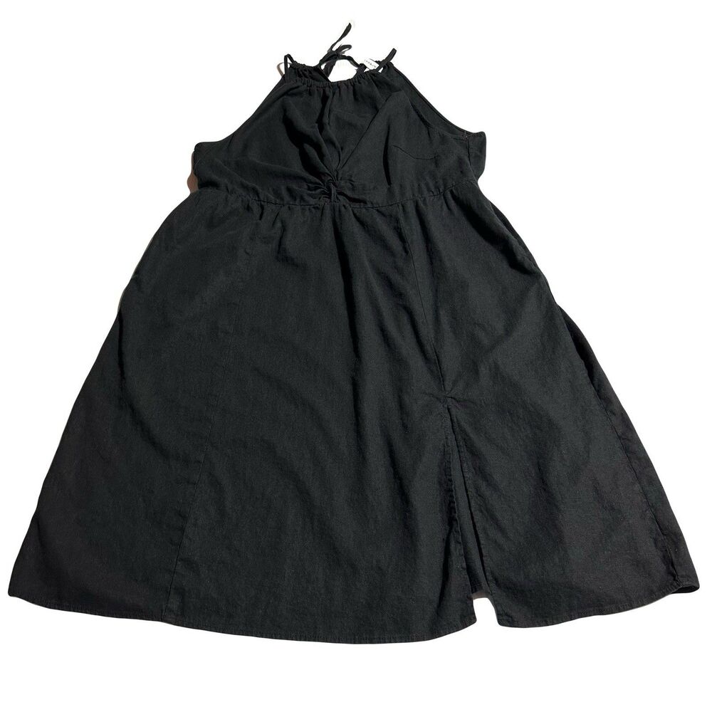 AVA VIV Black Sleeveless Halter Neck Midi Linen Blend Dress Pockets Plus 2X